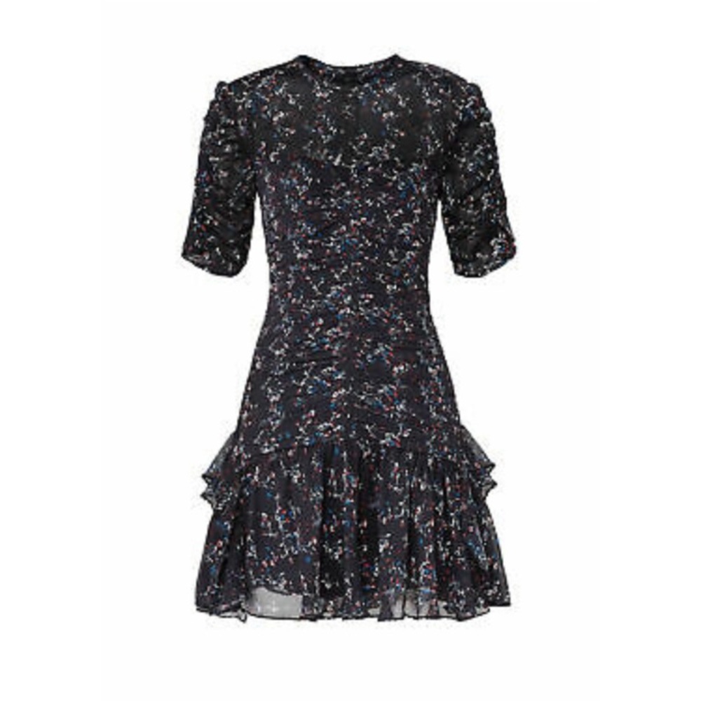 Tanya Taylor Black Dress Ruched Ruffled size 2